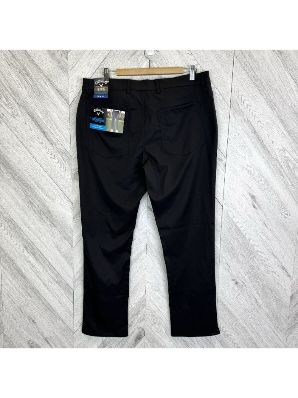 NWT Callaway Golf 5 Pocket Pant Mens Size 36x30 Black Flat Front Stretch